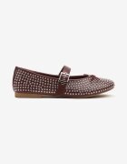 ideal Balerini Bordeaux Tip Mary Jane cu Zirconii și Fundă Luriellea