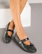 ideal Balerini Negre Tip Mary Jane cu Zirconii și Fundă Luriellea