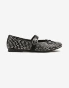 ideal Balerini Negre Tip Mary Jane cu Zirconii și Fundă Luriellea