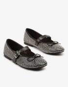 ideal Balerini Negre Tip Mary Jane cu Zirconii și Fundă Luriellea