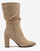 ideal Botine Bej închis cu toc gros cu tulpă încrețită din imitație de piele întoarsă Leavie