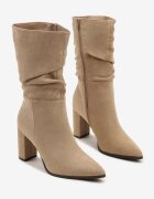 ideal Botine Bej închis cu toc gros cu tulpă încrețită din imitație de piele întoarsă Leavie