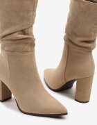 ideal Botine Bej închis cu toc gros cu tulpă încrețită din imitație de piele întoarsă Leavie