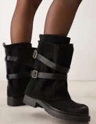 ideal Botine Biker cu carâmb dublu curele și catarame Nilara Negre