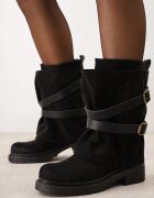 ideal Botine Biker cu carâmb dublu curele și catarame Nilara Negre