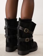 ideal Botine Biker cu carâmb dublu curele și catarame Nilara Negre