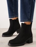 ideal Botine cu talpă joasă (tip chelsea) din imitație de zams ș pe toc gros Frezia Negre