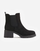 ideal Botine cu talpă joasă (tip chelsea) din imitație de zams ș pe toc gros Frezia Negre