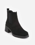 ideal Botine cu talpă joasă (tip chelsea) din imitație de zams ș pe toc gros Frezia Negre