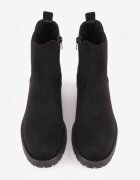 ideal Botine cu talpă joasă (tip chelsea) din imitație de zams ș pe toc gros Frezia Negre