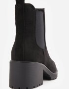 ideal Botine cu talpă joasă (tip chelsea) din imitație de zams ș pe toc gros Frezia Negre