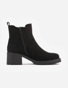 ideal Botine cu talpă joasă (tip chelsea) din imitație de zams ș pe toc gros Frezia Negre