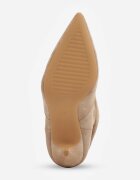 ideal Botine cu toc subțire din piele întoarsă ecologică cu carâmb fronsat și șnur decorativ Simia Bej închis