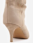 ideal Botine cu toc subțire din piele întoarsă ecologică cu carâmb fronsat și șnur decorativ Simia Bej închis