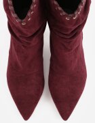 ideal Botine cu toc subțire din piele întoarsă ecologică cu carâmb fronsat și șnur decorativ Simia Bordo