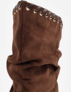 ideal Botine cu toc subțire din piele întoarsă ecologică cu carâmb fronsat și șnur decorativ Simia Maro