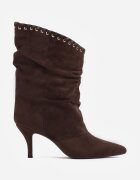 ideal Botine cu toc subțire din piele întoarsă ecologică cu carâmb fronsat și șnur decorativ Simia Maro