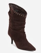 ideal Botine cu toc subțire din piele întoarsă ecologică cu carâmb fronsat și șnur decorativ Simia Maro