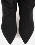 ideal Botine cu toc subțire din piele întoarsă ecologică cu carâmb fronsat și șnur decorativ Simia Negre