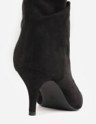 ideal Botine cu toc subțire din piele întoarsă ecologică cu carâmb fronsat și șnur decorativ Simia Negre