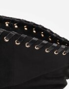 ideal Botine cu toc subțire din piele întoarsă ecologică cu carâmb fronsat și șnur decorativ Simia Negre