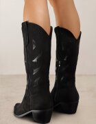 ideal Botine negre cowboy cu toc conic cu model geometric Lativia