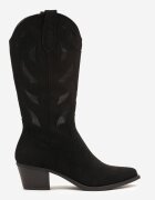 ideal Botine negre cowboy cu toc conic cu model geometric Lativia