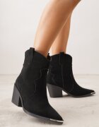 ideal Botine Negre Cowboy din Piele Naturală Decorate cu Vârf Metalic Saberra