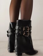 ideal Botine Negre Tip Cowboy cu Toc cu Guler Răsfrânt și Catarame Cidvire