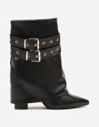 ideal Botine Negre Tip Cowboy cu Toc cu Guler Răsfrânt și Catarame Cidvire