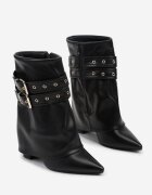 ideal Botine Negre Tip Cowboy cu Toc cu Guler Răsfrânt și Catarame Cidvire