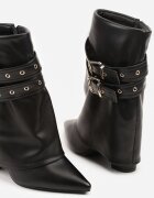 ideal Botine Negre Tip Cowboy cu Toc cu Guler Răsfrânt și Catarame Cidvire