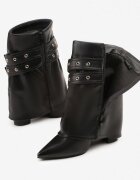 ideal Botine Negre Tip Cowboy cu Toc cu Guler Răsfrânt și Catarame Cidvire