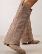 ideal Cizme ciocate cu toc conic cu carâmb răsfrânt broderie și nituri Emina Bej închis