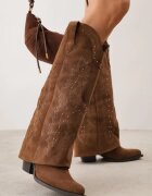 ideal Cizme ciocate cu toc conic cu carâmb răsfrânt broderie și nituri Emina Maro