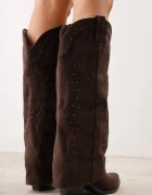 ideal Cizme ciocate cu toc conic cu carâmb răsfrânt broderie și nituri Emina Maro