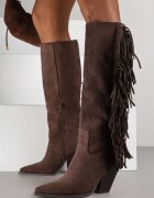 ideal Cizme Cowboy Maro închis cu toc conic din imitație de piele întoarsă decorate cu franjuri Rabella