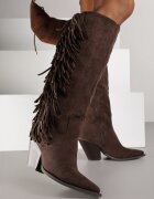 ideal Cizme Cowboy Maro închis cu toc conic din imitație de piele întoarsă decorate cu franjuri Rabella