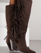 ideal Cizme Cowboy Maro închis cu toc conic din imitație de piele întoarsă decorate cu franjuri Rabella
