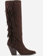 ideal Cizme Cowboy Maro închis cu toc conic din imitație de piele întoarsă decorate cu franjuri Rabella