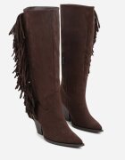 ideal Cizme Cowboy Maro închis cu toc conic din imitație de piele întoarsă decorate cu franjuri Rabella