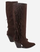 ideal Cizme Cowboy Maro închis cu toc conic din imitație de piele întoarsă decorate cu franjuri Rabella