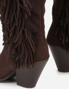 ideal Cizme Cowboy Maro închis cu toc conic din imitație de piele întoarsă decorate cu franjuri Rabella
