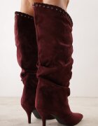 ideal Cizme cu carâmb șifonat decorate cu șnur împletit la margine Firesun Bordo