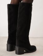 ideal Cizme cu toc pătrat stilizate ca din piele întoarsă Obiara Negre