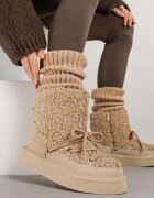 ideal Cizme de zăpadă bej închis decorate cu blăniță în stil de miel Allero