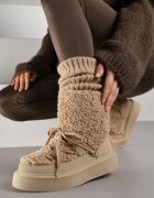 ideal Cizme de zăpadă bej închis decorate cu blăniță în stil de miel Allero