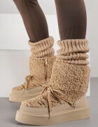 ideal Cizme de zăpadă bej închis decorate cu blăniță în stil de miel Allero