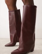 ideal Cizme elegante cu toc stiletto și gambă netedă care imită o crac de pantaloni Eilany Bordo