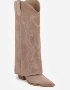 ideal Cizme în stil cowboy cu carâmb care imită o crac de pantaloni pe toc conic Sone Bej închis